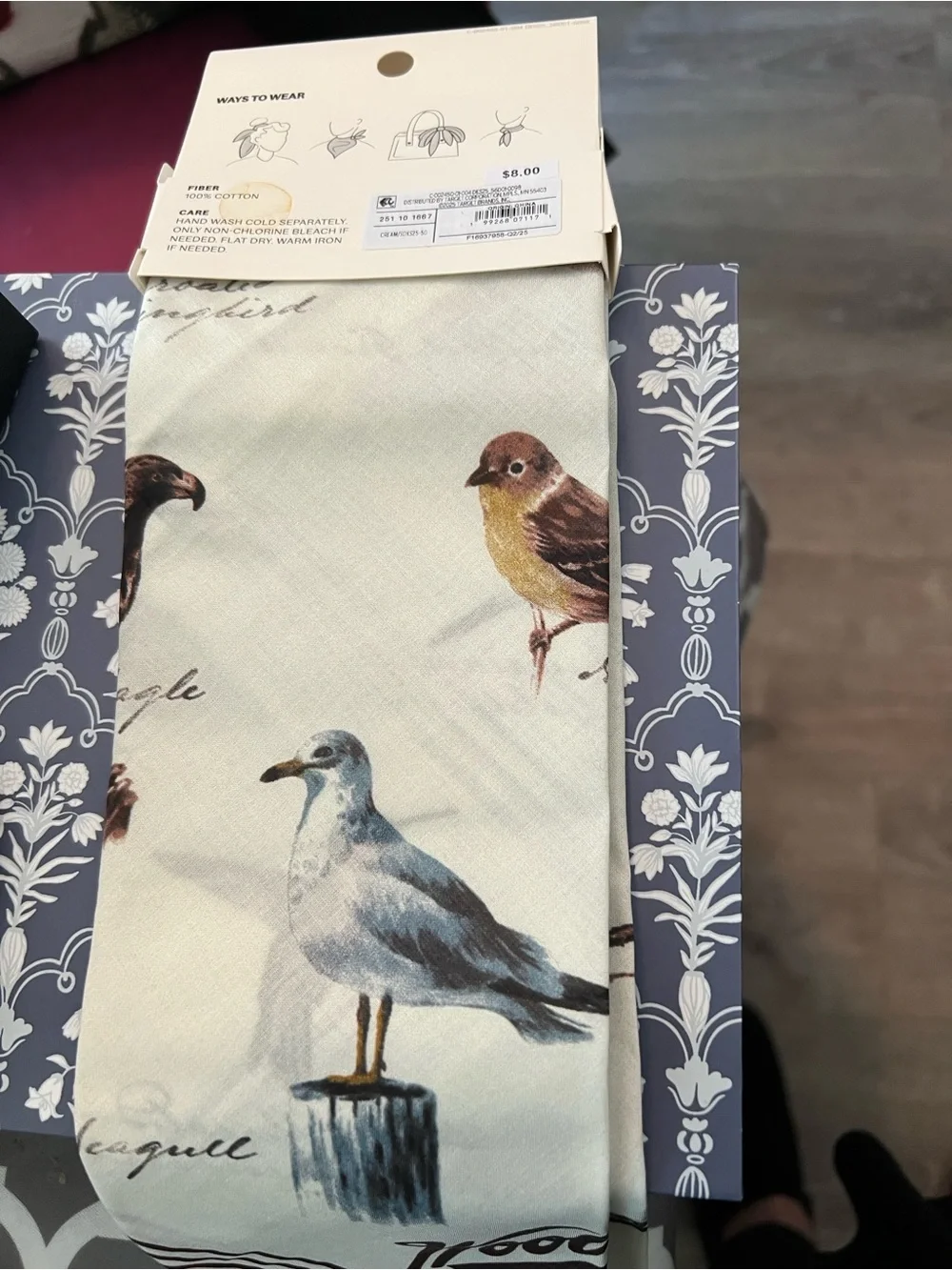 Woolrich Cream Cotton Bandana with Brown Bird Print